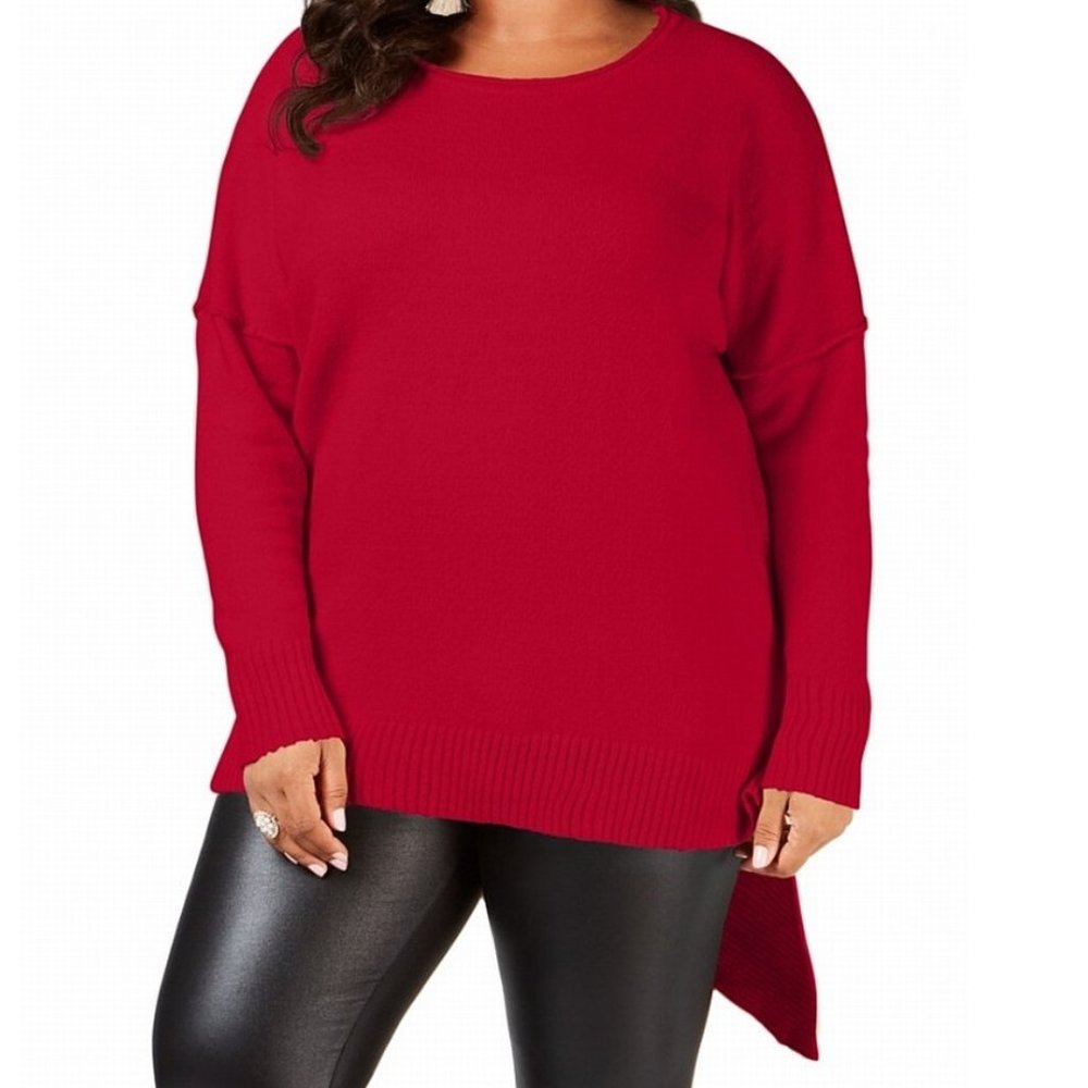 NY COLLECTION SOFT CHRISTMAS RED SWEATER ASYMMETRICAL